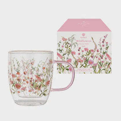 (Ashdene Wildflowers Double Walled Glass Mug Blush