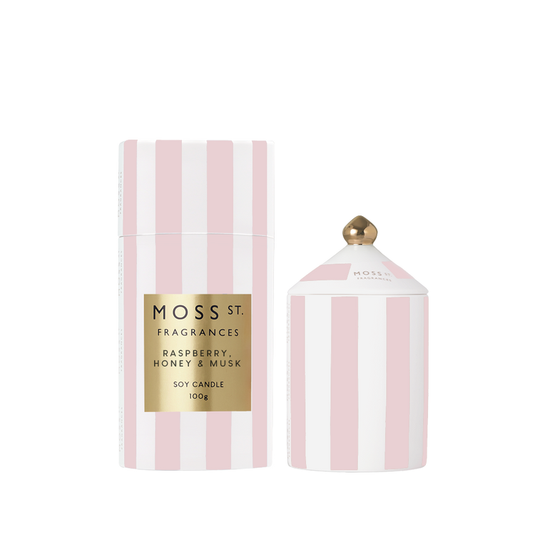 Moss street Raspberry, Honey & Musk Ceramic Candle 100g