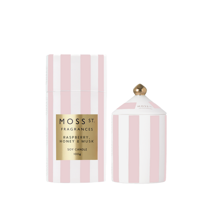 Moss street Raspberry, Honey & Musk Ceramic Candle 100g