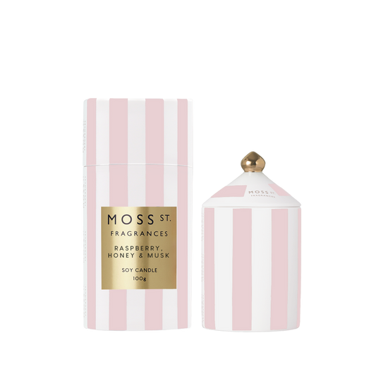 Moss street Raspberry, Honey & Musk Ceramic Candle 100g