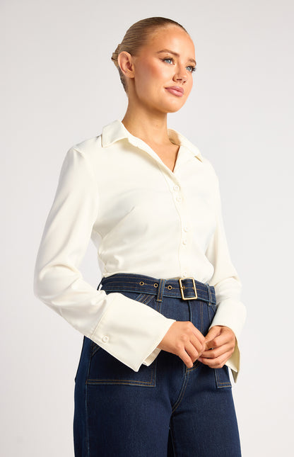 Double button  flare cuff satin shirt
