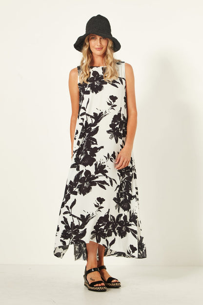 Lemon Tree Lana Dress Blk and white print