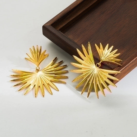 Flying Saucers 1 Pair Simple Style Leaves Solid Color Flower Plating Hollow Out Stainless Steel 18k Gold Plated Drop Earrings Ear Studs pre order