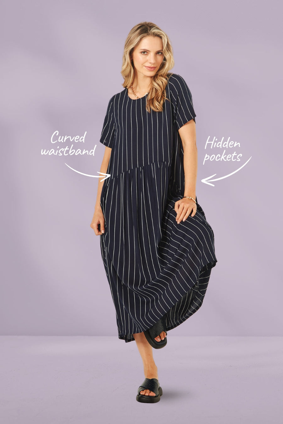 Lemon Tree Monroe dress Navy Stripe