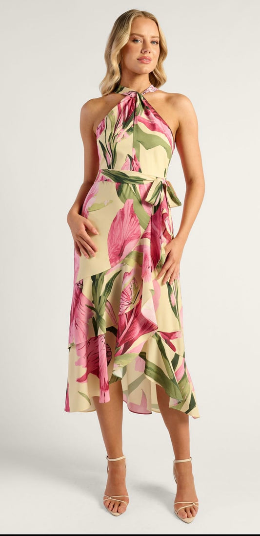 Tropical Bloom halter dress