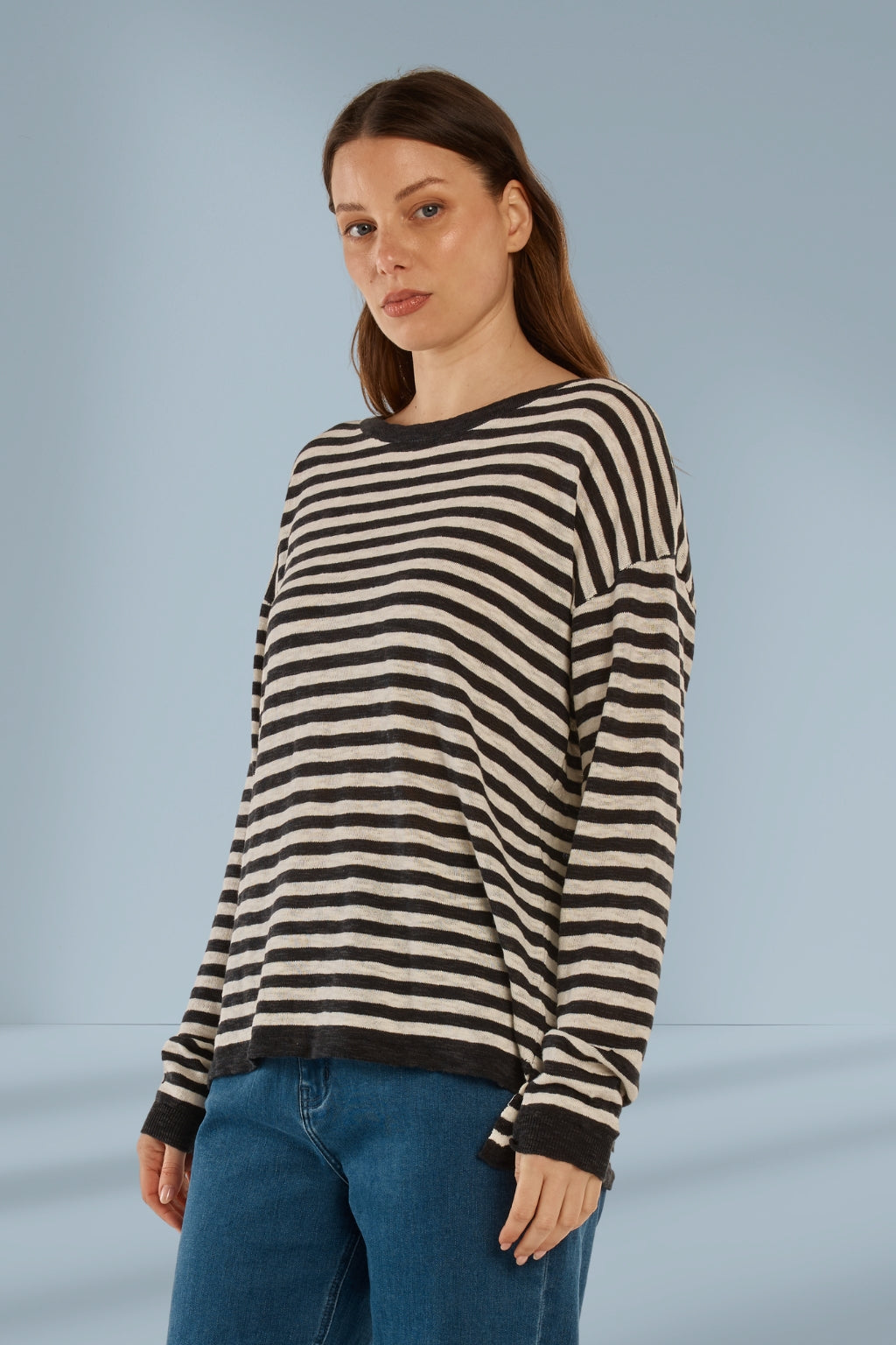 Betty Basics Natasha knit top brown stripe