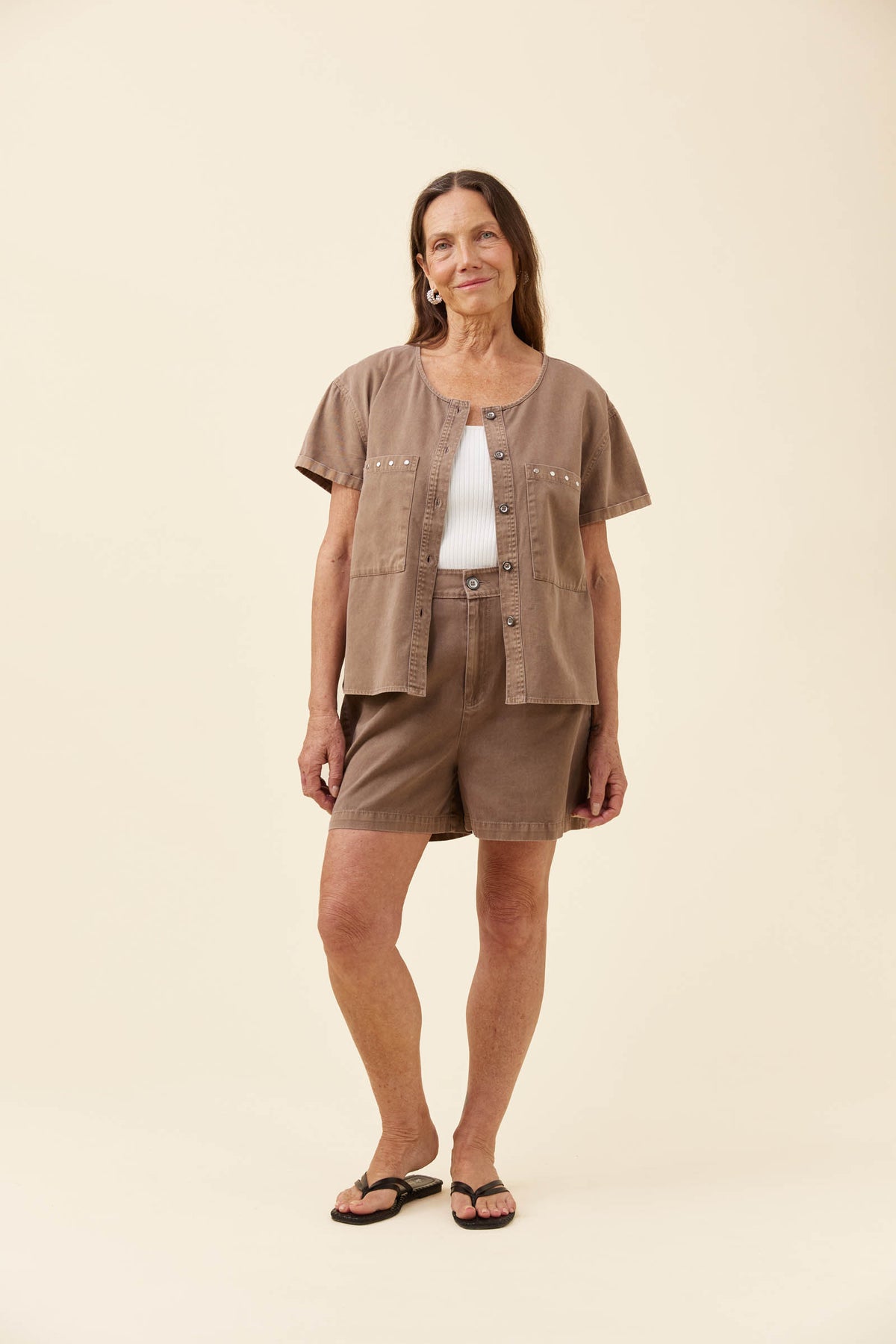 Isleof Mine Preston buttoned top Taupe
