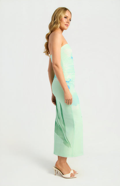 Water colour  floral strapless dress