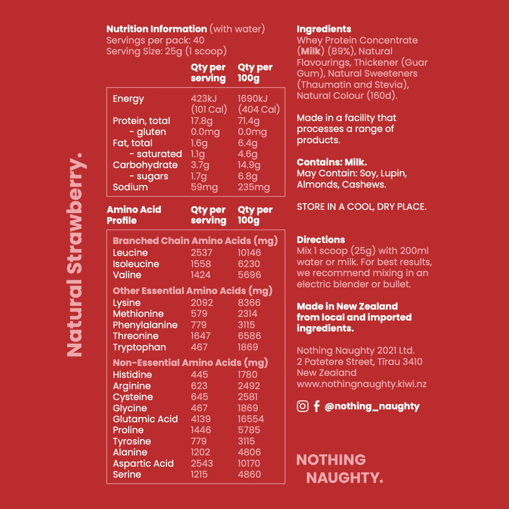 Nothing Naughty Premium NZ Whey Protein - 1kg Jar vanilla