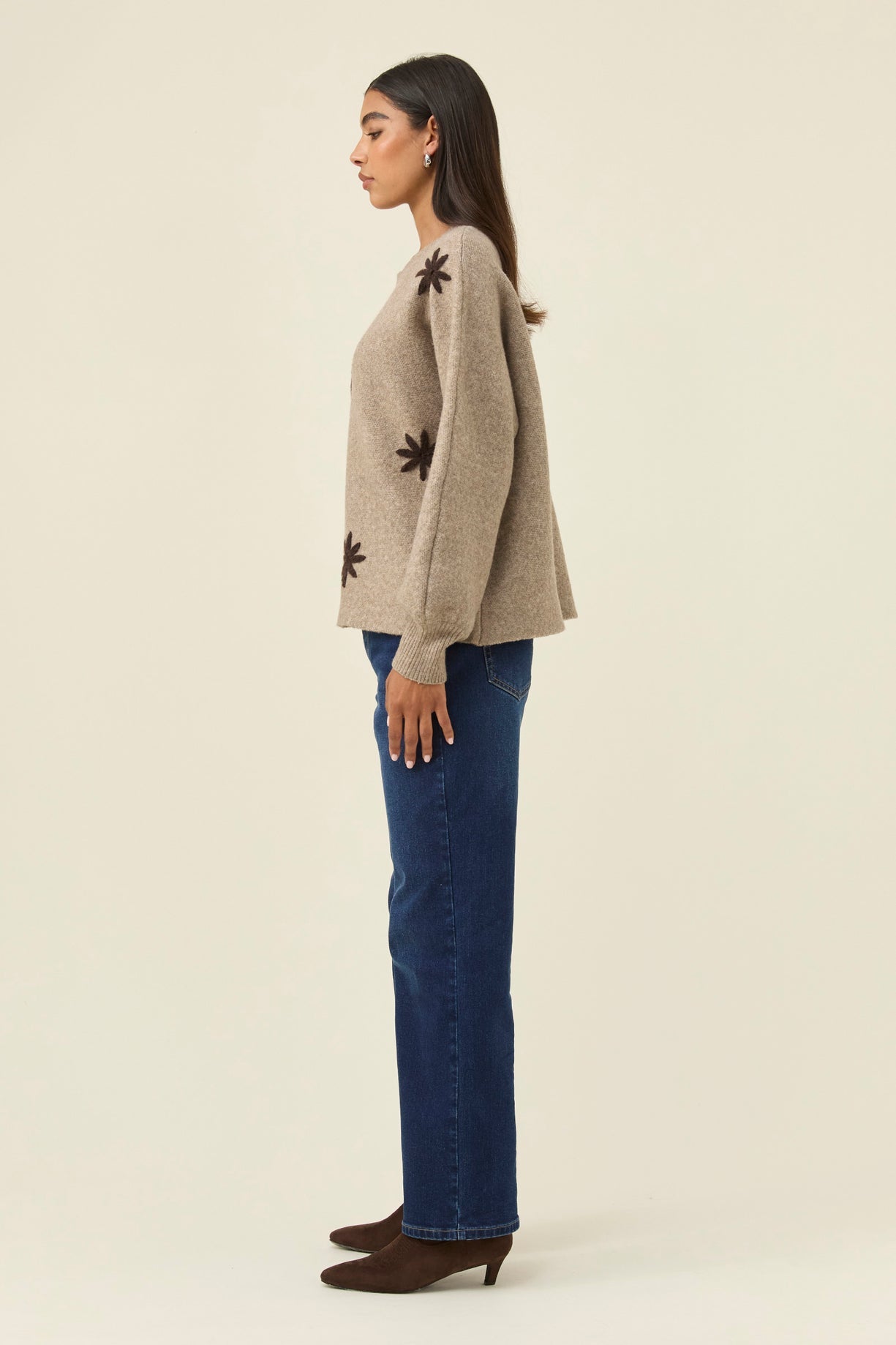Isle of mine Miru stitched flower jumper Stone