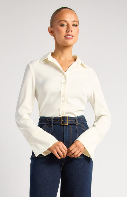 Double button  flare cuff satin shirt