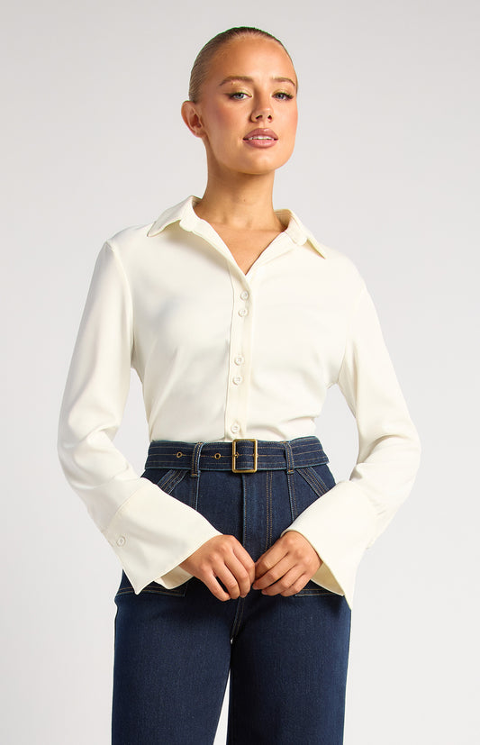 Double button  flare cuff satin shirt
