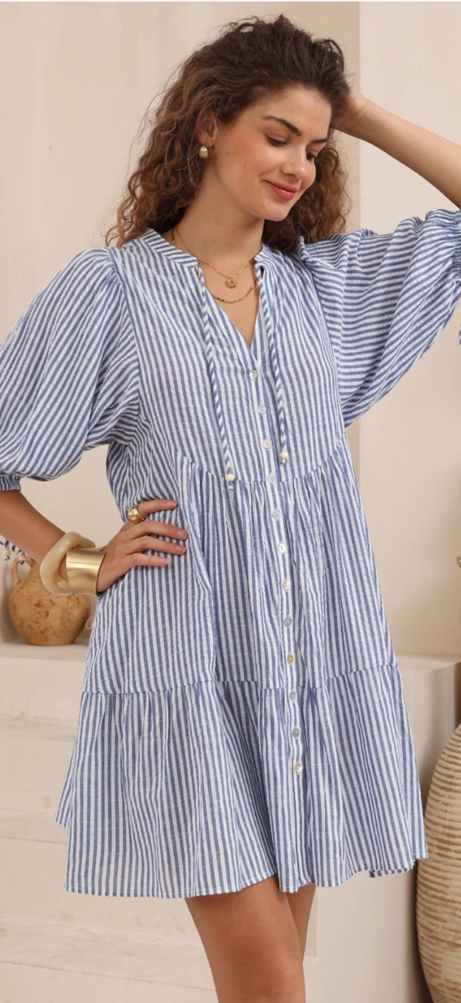 Blue striped cotton dress pre order