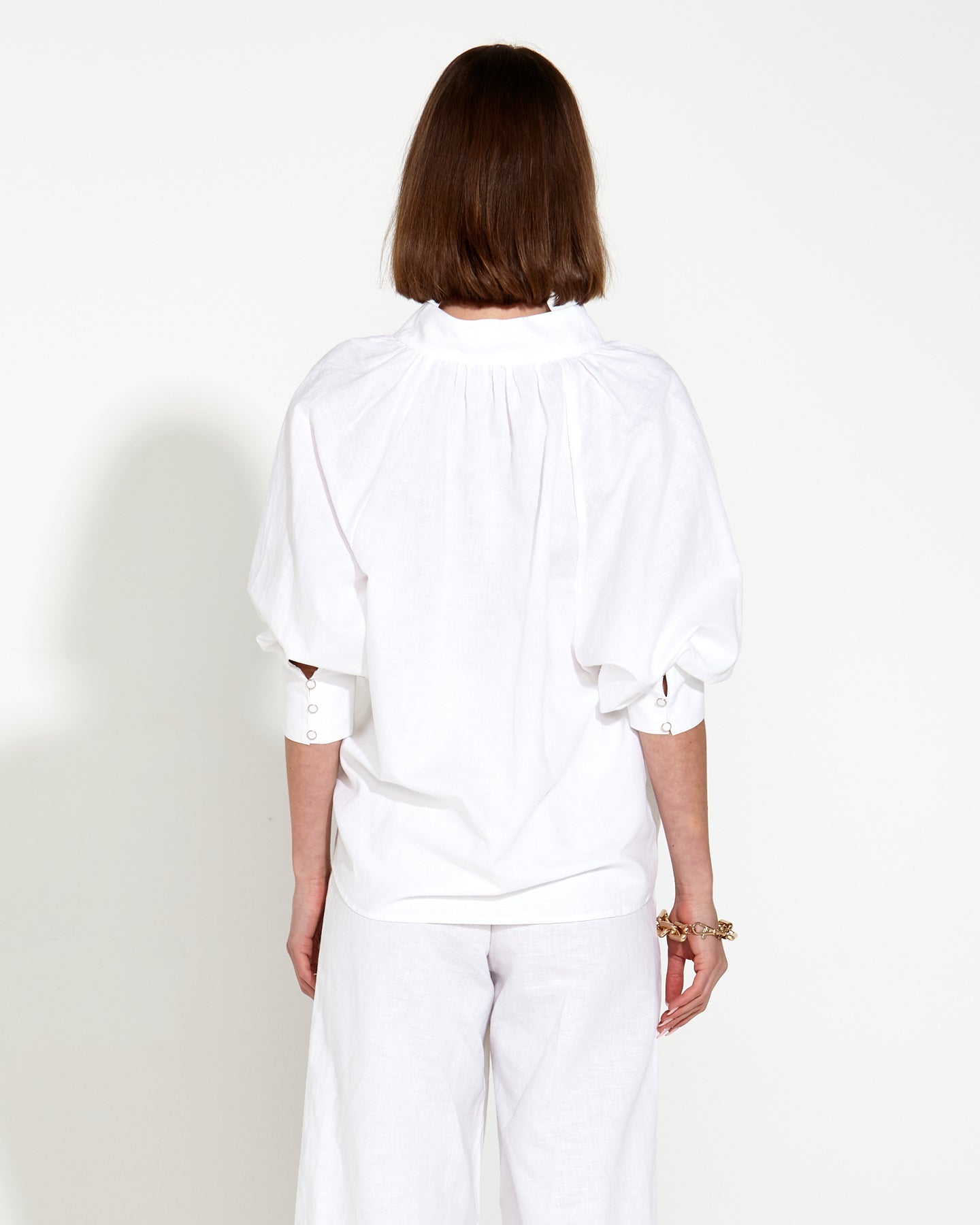 Fate & Becker Heritage linen batwing blouse white