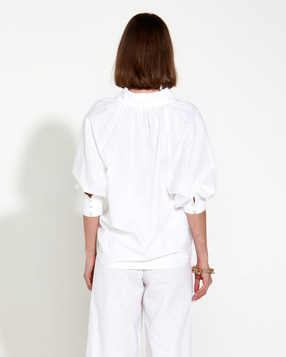 Fate & Becker Heritage linen batwing blouse white