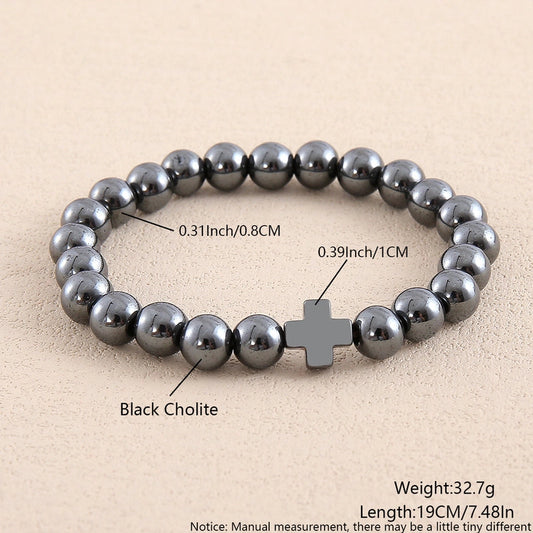 Forge man Casual Commute Cross Natural Stone Bracelets Hematite