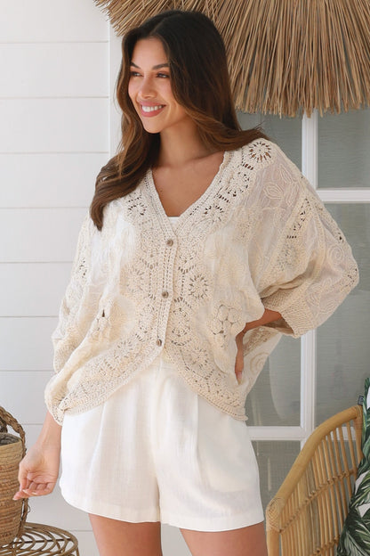 Cream cotton crochet top one size