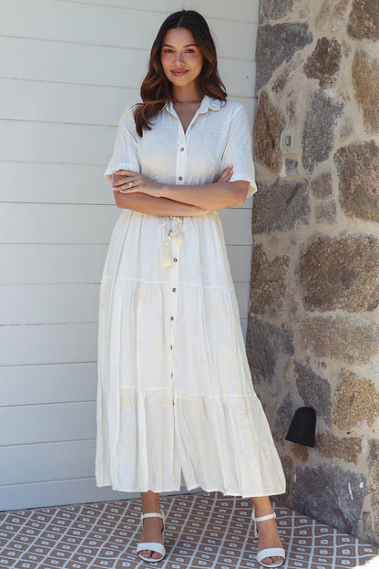 Button maxi dress white