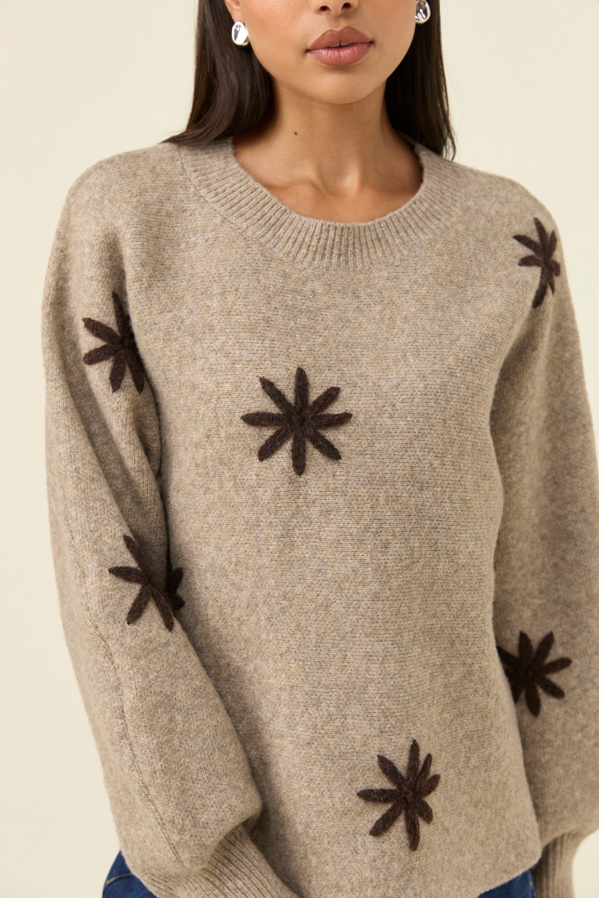 Isle of mine Miru stitched flower jumper Stone