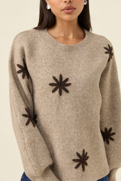 Isle of mine Miru stitched flower jumper Stone