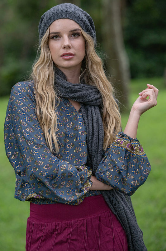 Boho neck scarf charcoal