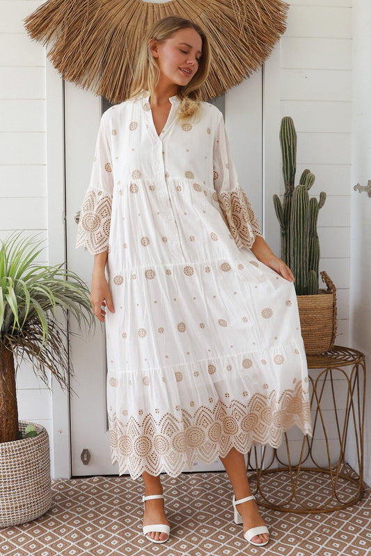 White and sand embrace cotton maxi dress