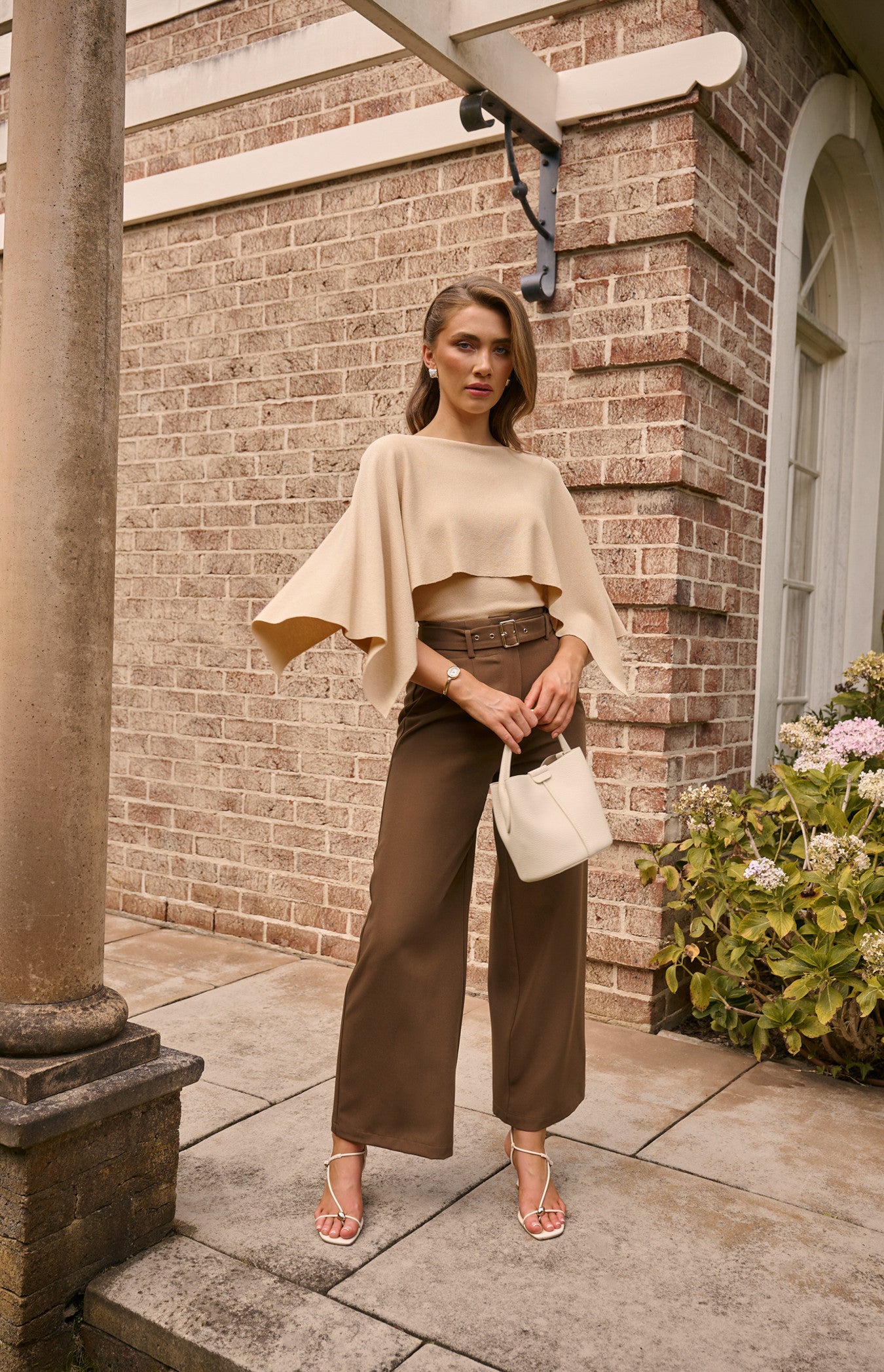 Cable knit top almond