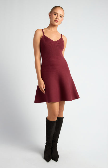 Knit mini dress with Cardy Merlot