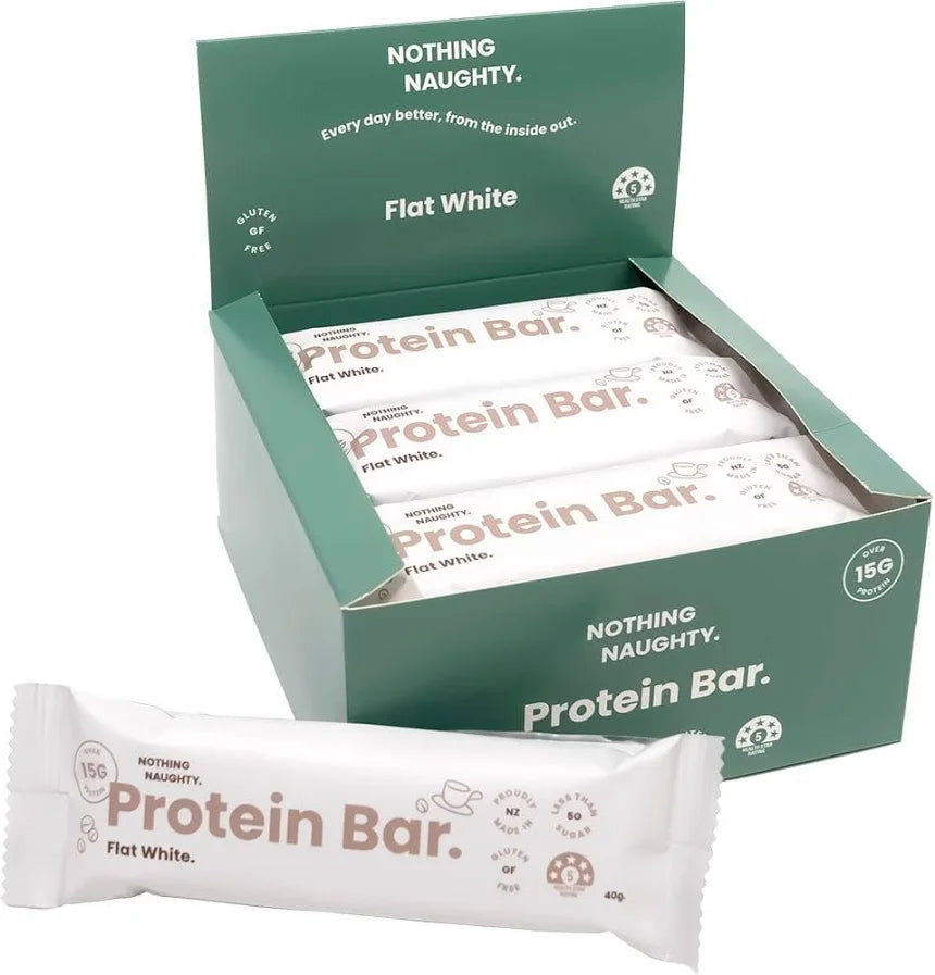 Nothing Naughty Protein bar flat white  box 12 (Copy)