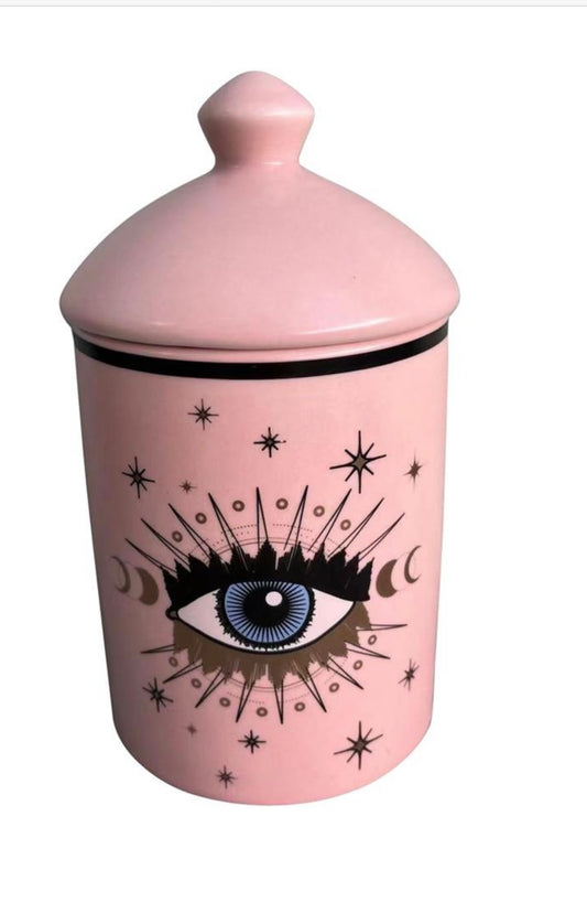 260G CERAMIC CANDLE WITH LID - PINK - PAPAYA AND WATE