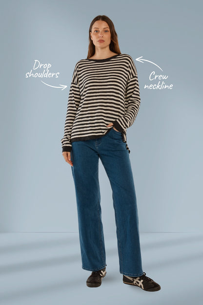 Betty Basics Natasha knit top brown stripe