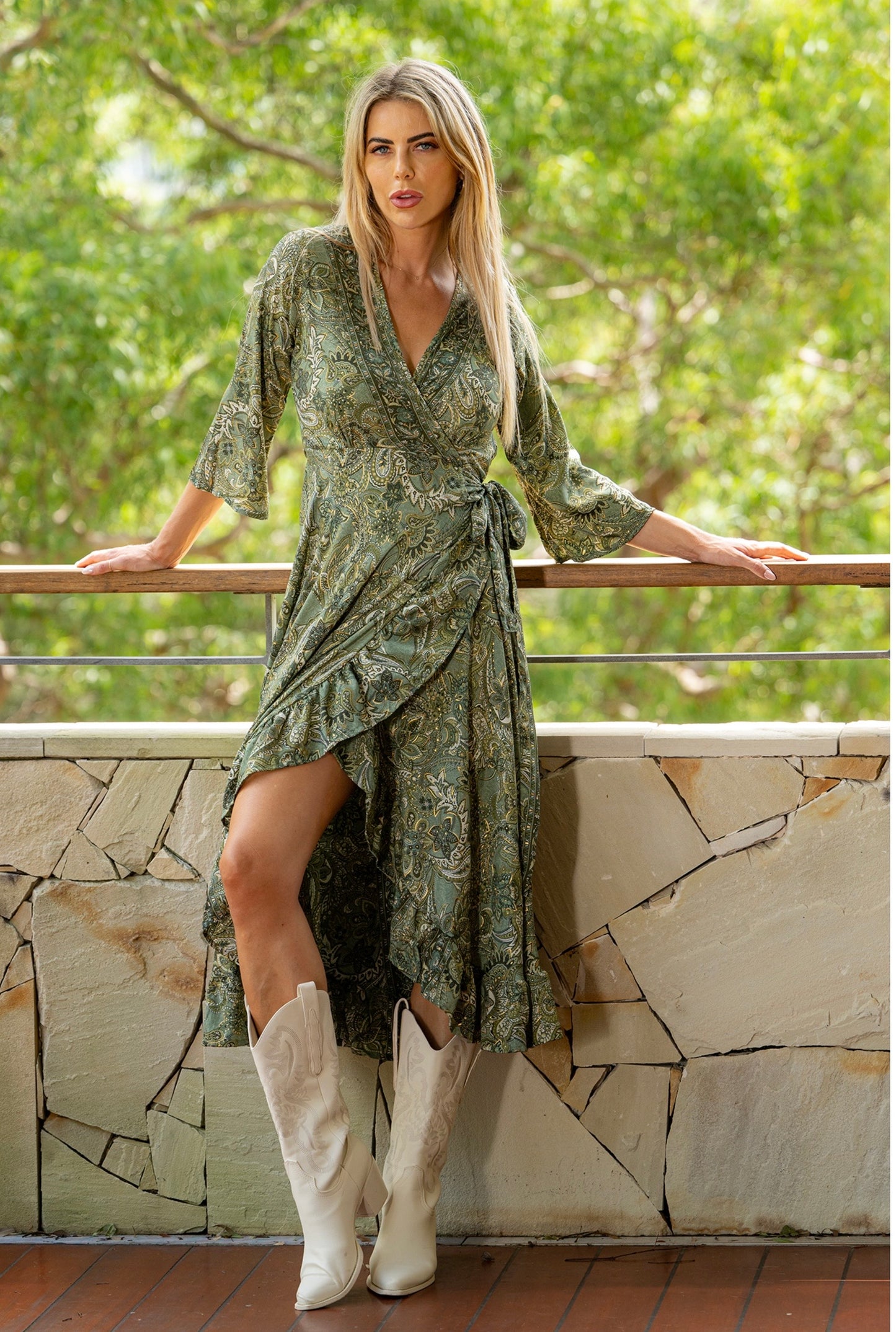 Olive Paisley wrap dress