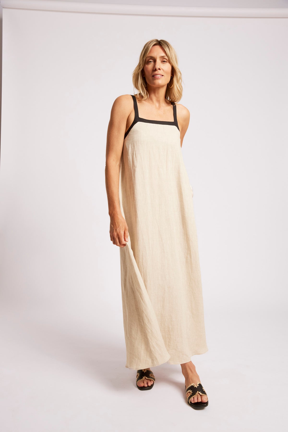 Eb +Ive linen Maris tank maxi dress Tusk /black
