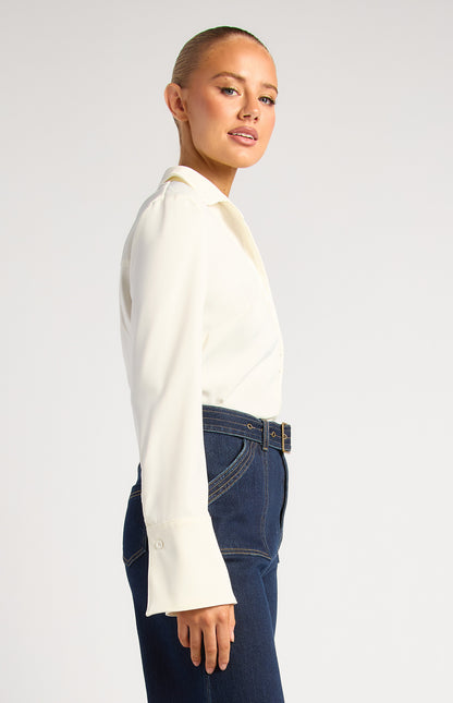 Double button  flare cuff satin shirt