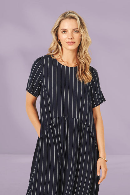 Lemon Tree Monroe dress Navy Stripe