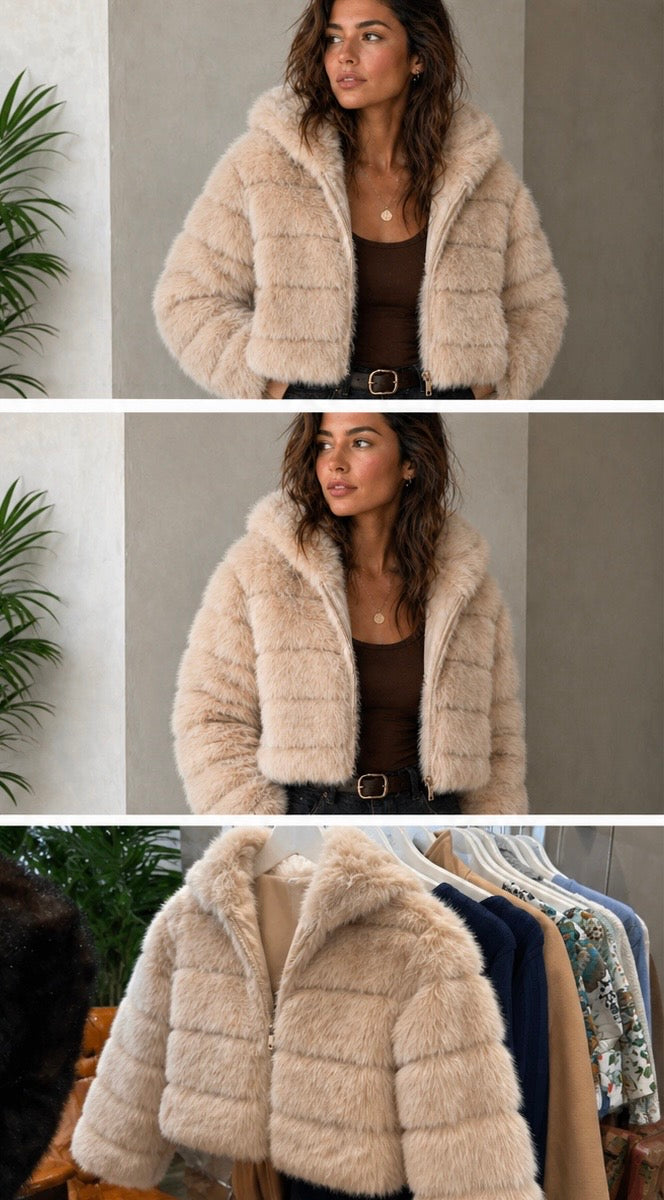 Jacket chocolate Faux fur cream