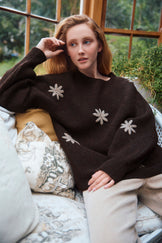 Isle of mine Miru stitched flower jumper Chocolate