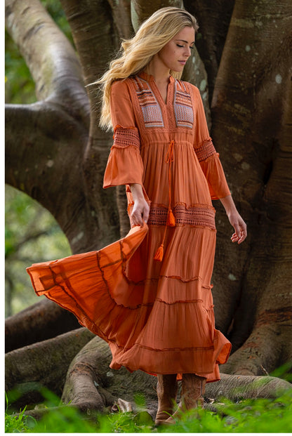 Orange boho maxi dress