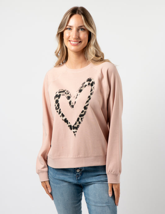 Stella +Gemma blush  leopard  heart sweatshirt