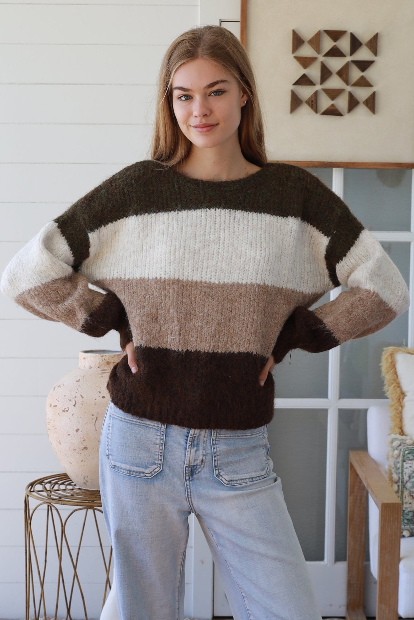 Neutral block stripe knit - free size