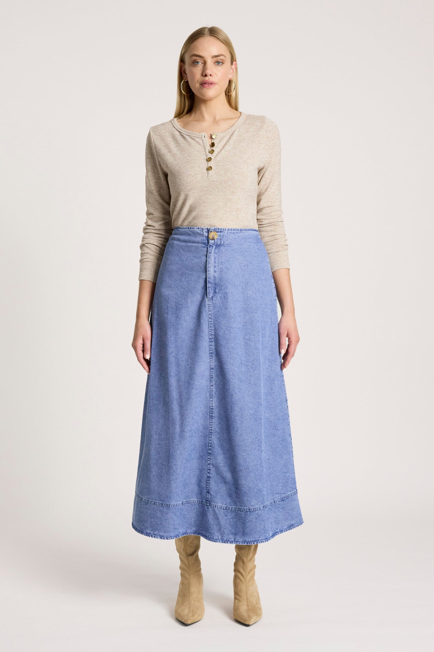 Eb + Ive Bodhi Denim Skirt Fawn