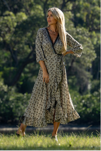 Issi long sleeve wrap dress