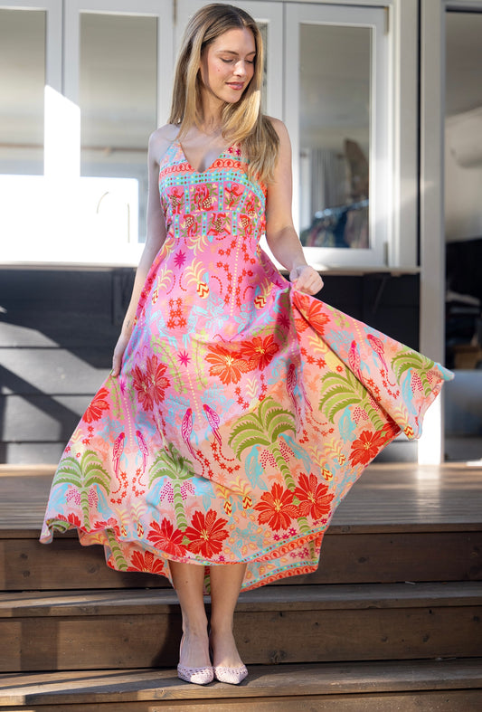 Boho Hibiscus Halter Dress