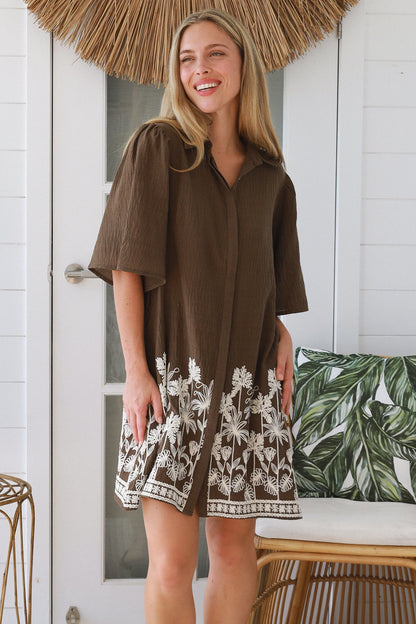 Floral embroidered shirt dress