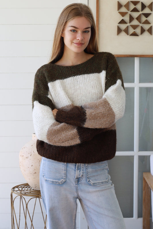Neutral block stripe knit - free size