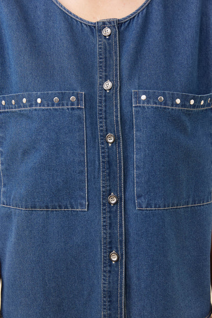 Isleof Mine Preston buttoned top Deep Blue
