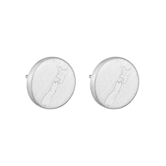 round NZ mapsilver stud earrings