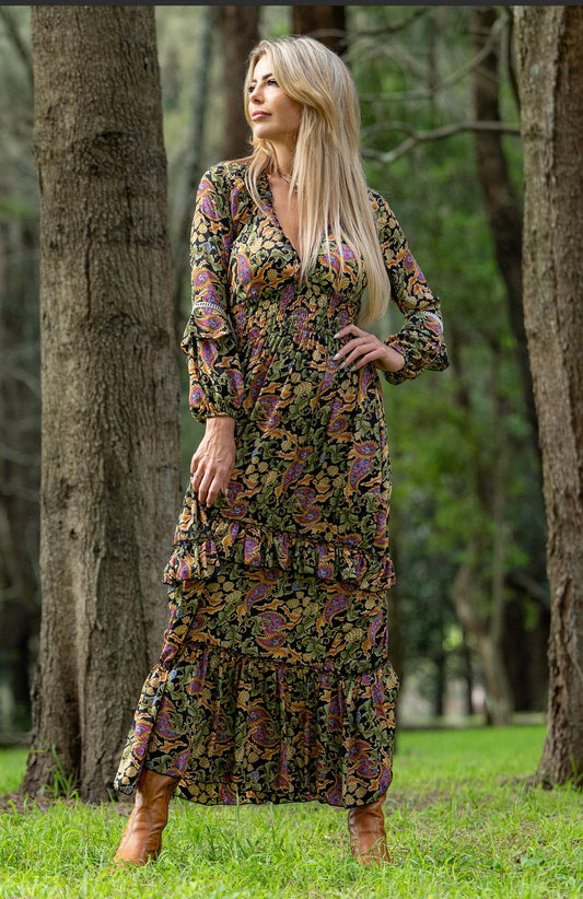 Boho silk mixPaisley maxi Dress