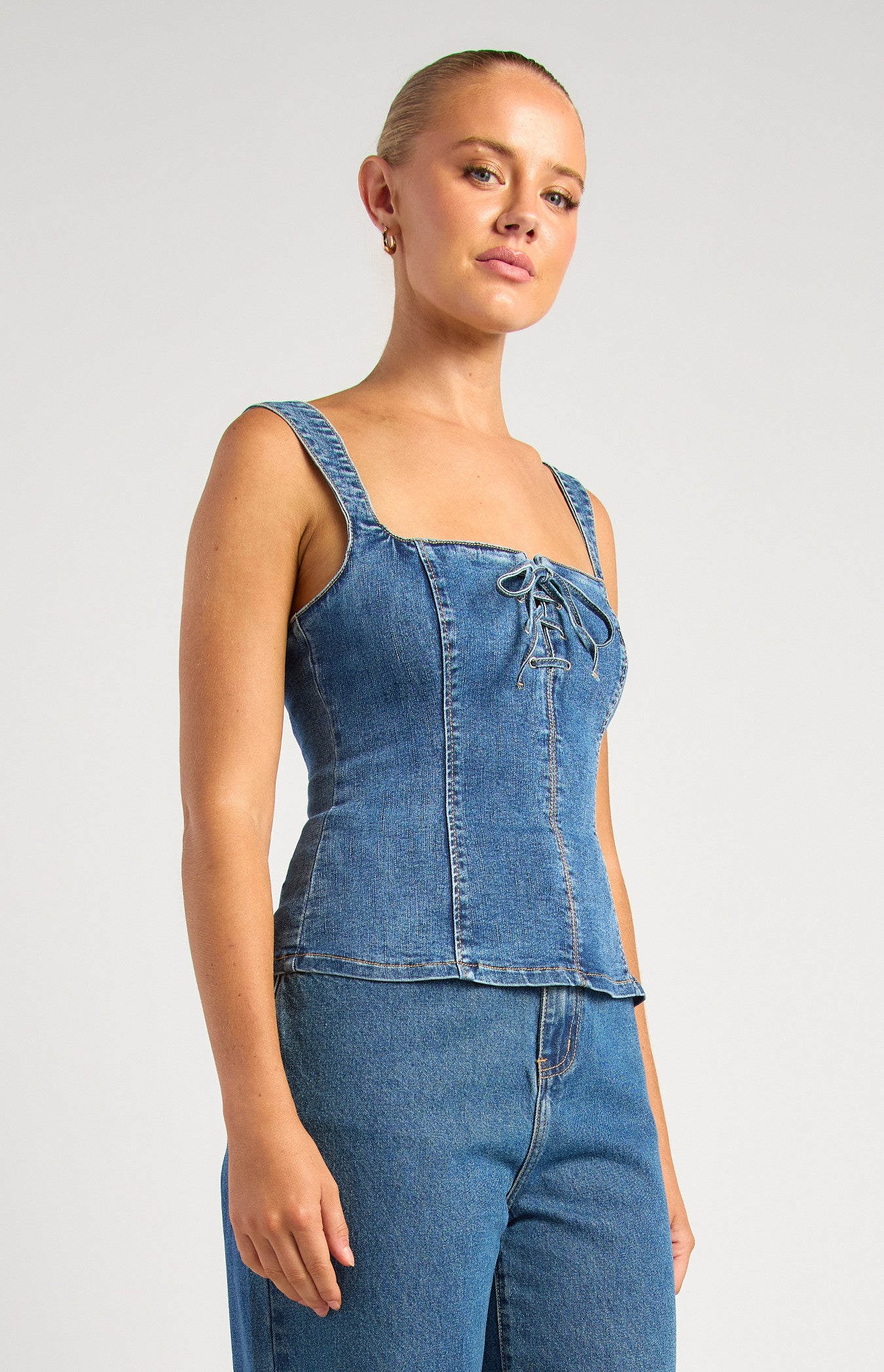 Lace up denim top