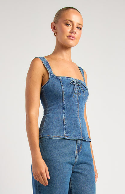 Lace up denim top